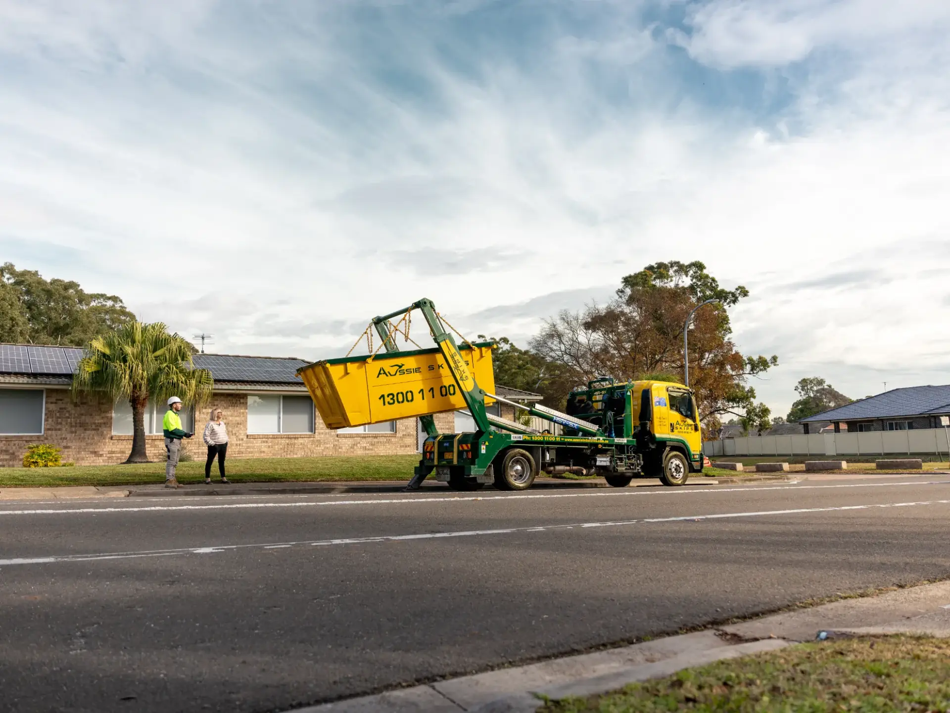 A skip bin delivered beside a Sydney home